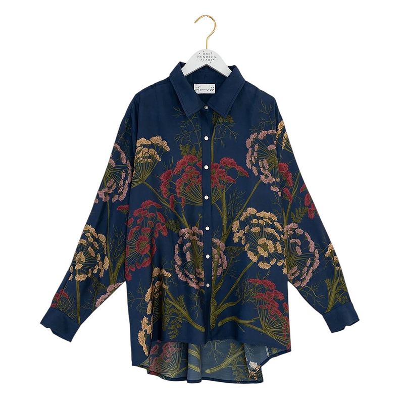 One Hundred Stars Oversized Shirt Parsley Seed Navy on hanger
