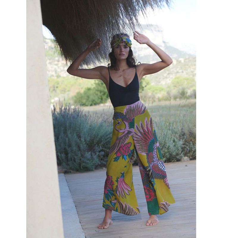 One Hundred Stars Palazzo Pants Crane Olive PPCCRAOLI model front