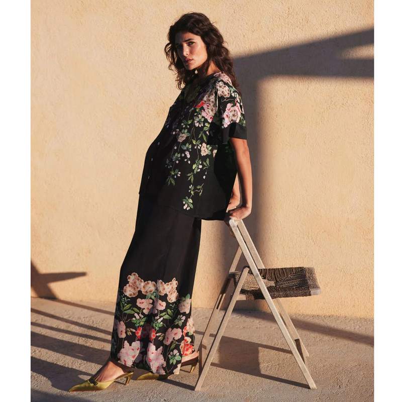 One Hundred Stars Palazzo Pants Trailing Blossom Black PPCTRABLK model 2
