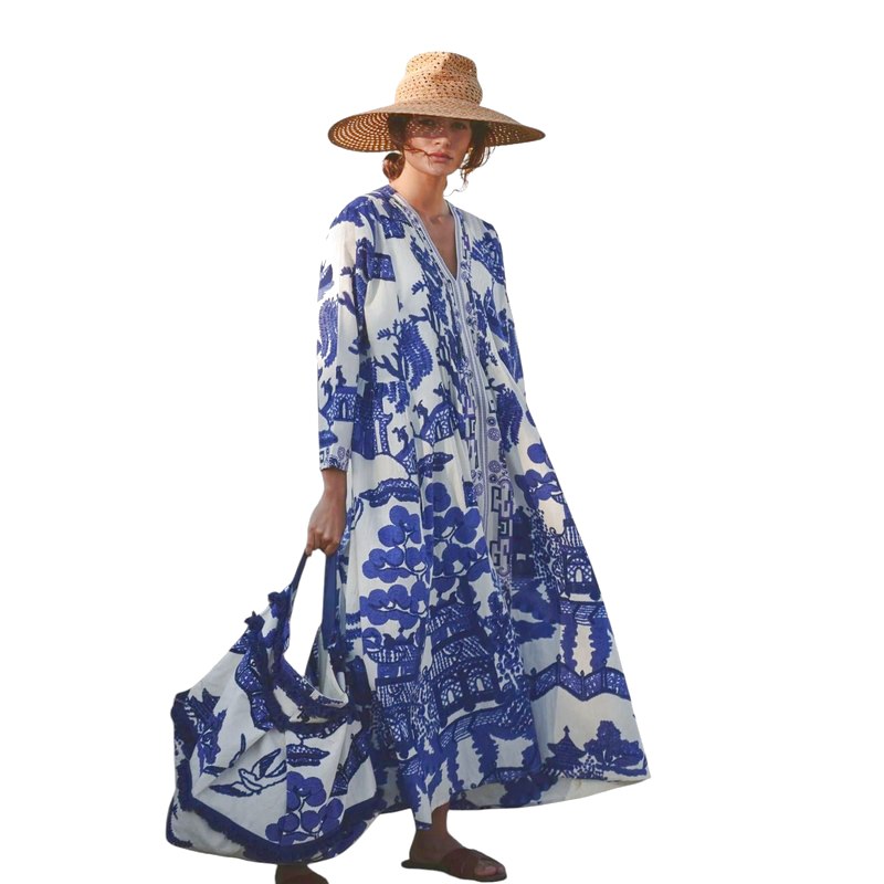 One Hundred Stars Pinch Pleat Dress Giant Willow Blue DPPGIWBLU model front