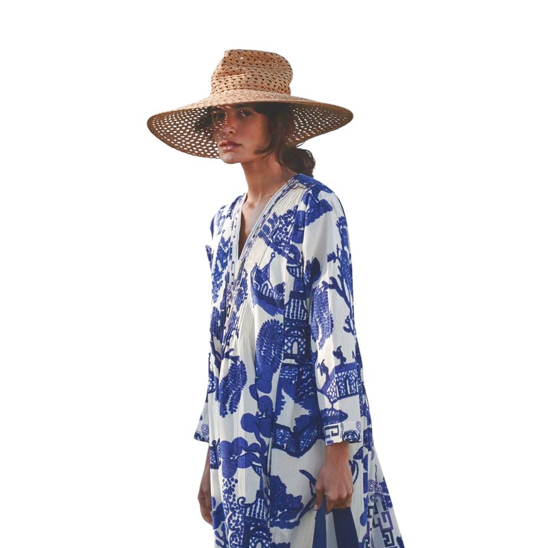 One Hundred Stars Pinch Pleat Dress Giant Willow Blue DPPGIWBLU model side
