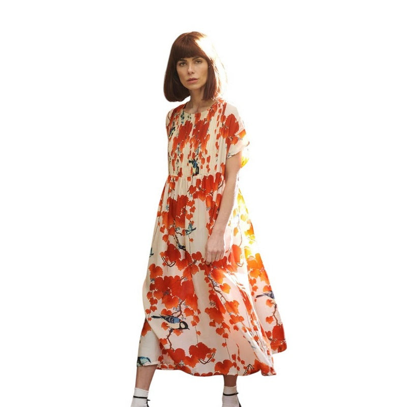One Hundred Stars Pleat Dress Acer Red DPLACERUS model front
