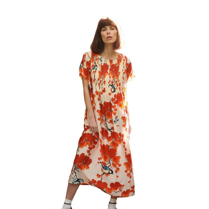 One Hundred Stars Pleat Dress Acer Red DPLACERUS model front