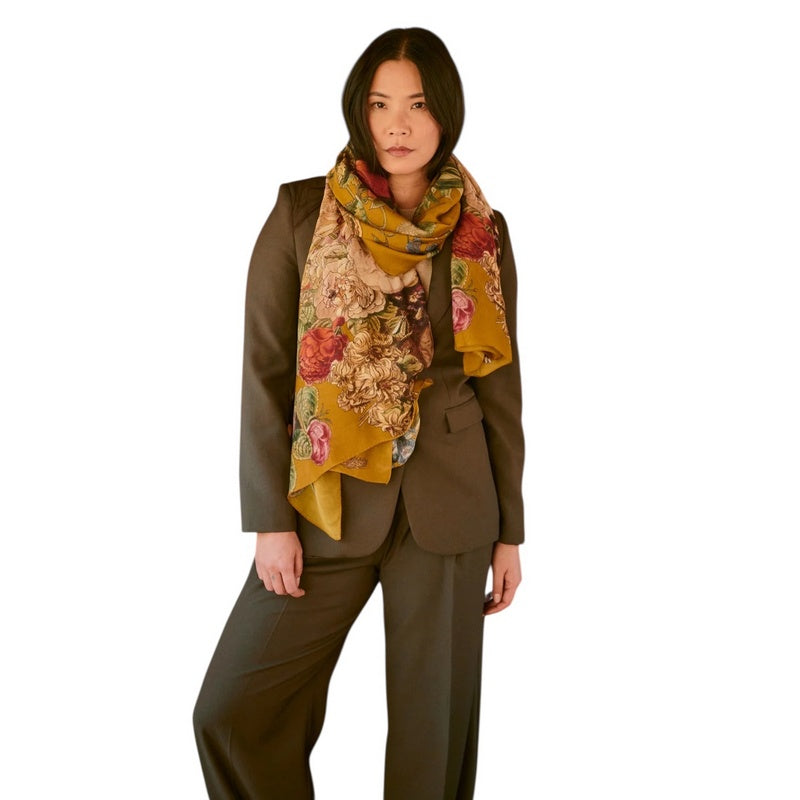 One Hundred Stars Primula Scarf Gold on model main