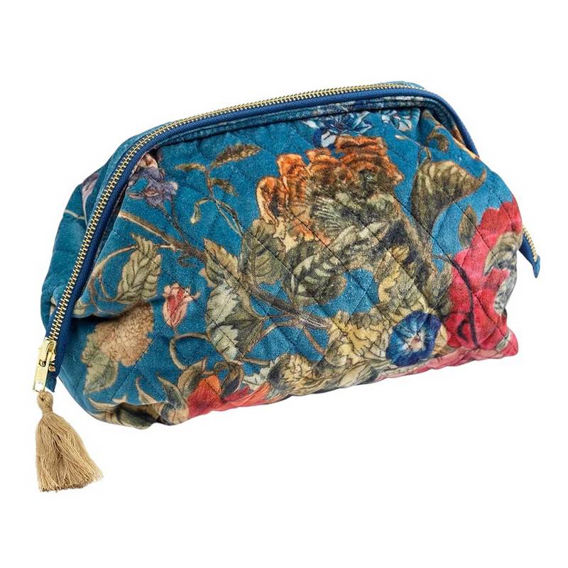 One Hundred Stars Primula Teal Velvet Pouch front