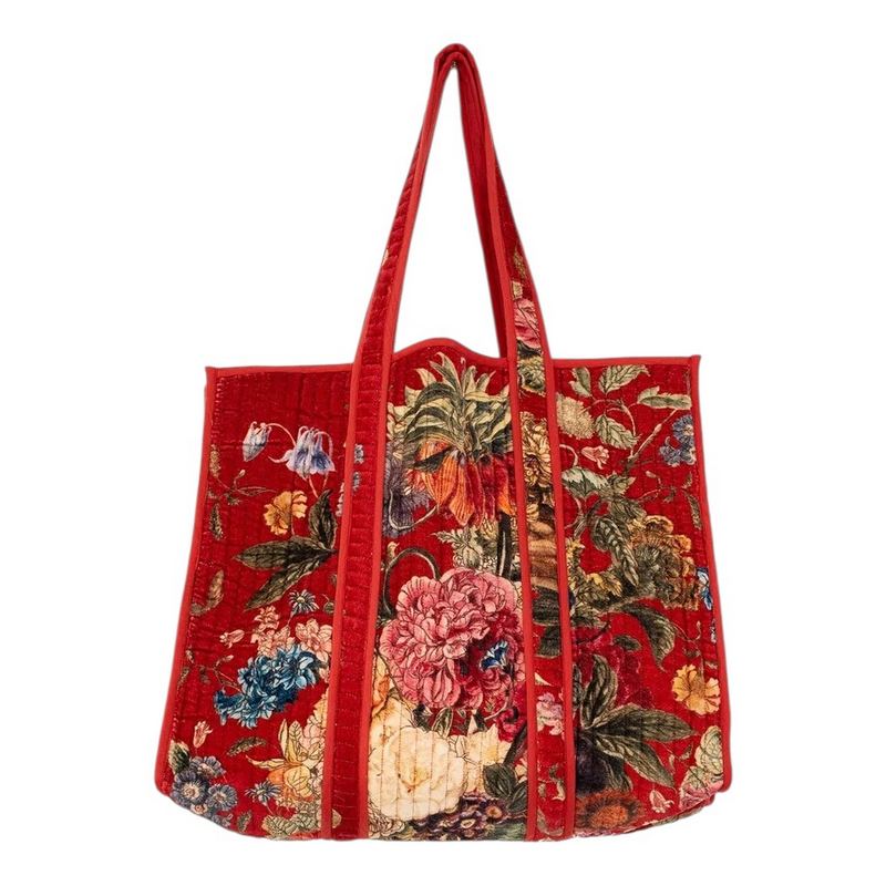 One Hundred Stars Primula Velvet Tote Bag Berry front