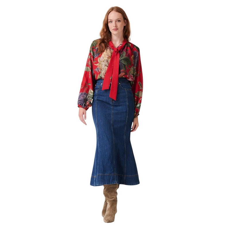 One Hundred Stars Pussy Bow Blouse Primula Berry on model front