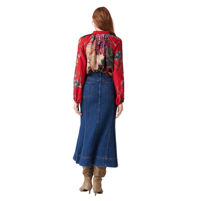 One Hundred Stars Pussy Bow Blouse Primula Berry on model rear