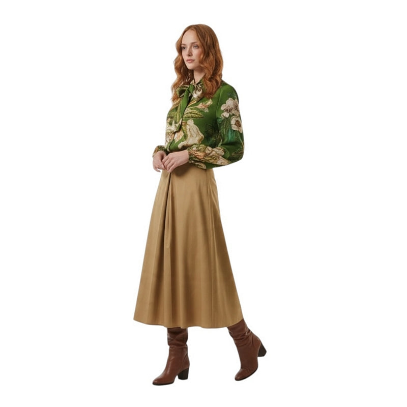 One Hundred Stars Pussy Bow Blouse Rhodoleia Green on model side