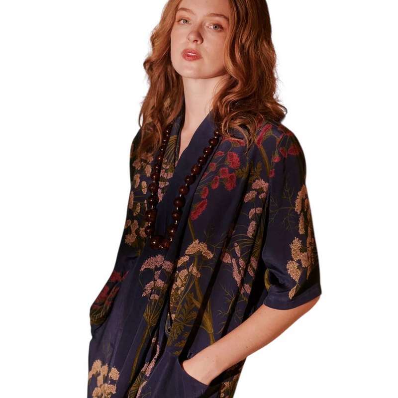 One Hundred Stars Rachel Dress Parsley Seed Navy on model close-up