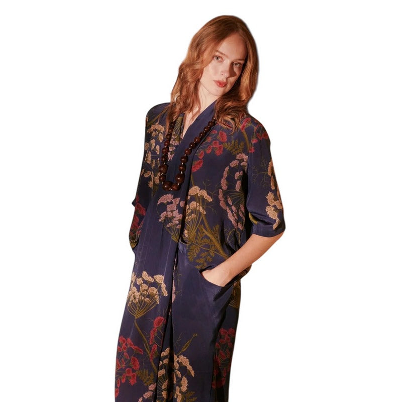 One Hundred Stars Rachel Dress Parsley Seed Navy on model side