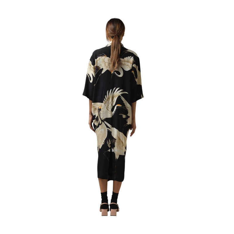 One Hundred Stars Rachel Dress Stork Black DRBSTOBLK model back
