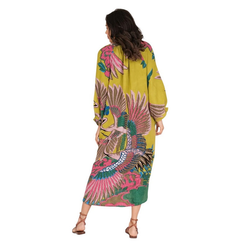 One Hundred Stars Raglan Dress Crane Olive on model rear