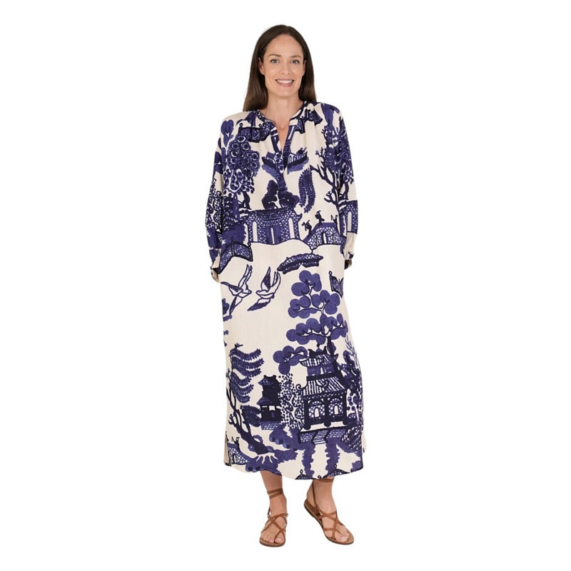 One Hundred Stars Raglan Dress Giant Willow Blue on model with hands in pockets