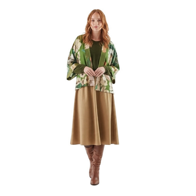 One Hundred Stars Rhodoleia Kimono Green on model front