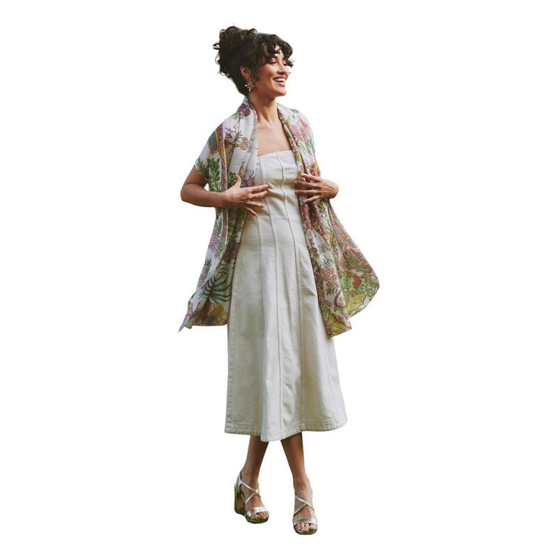 One Hundred Stars Scarf Boho Garden Ecru on model front