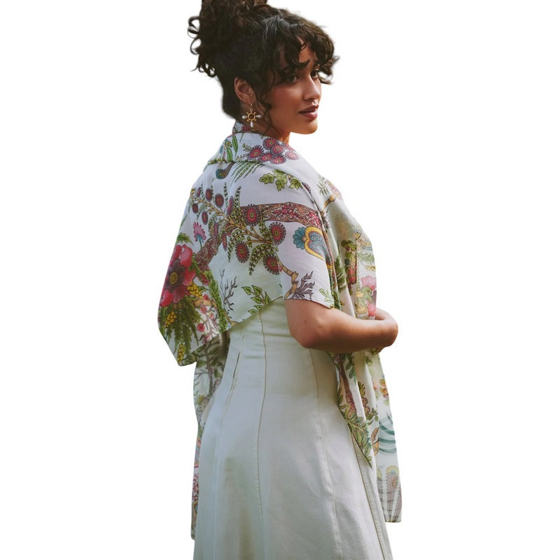 One Hundred Stars Scarf Boho Garden Ecru on model rear