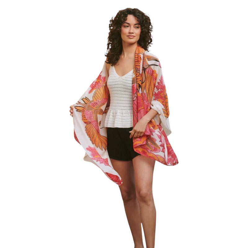 One Hundred Stars Scarf Crane Ecru on model front