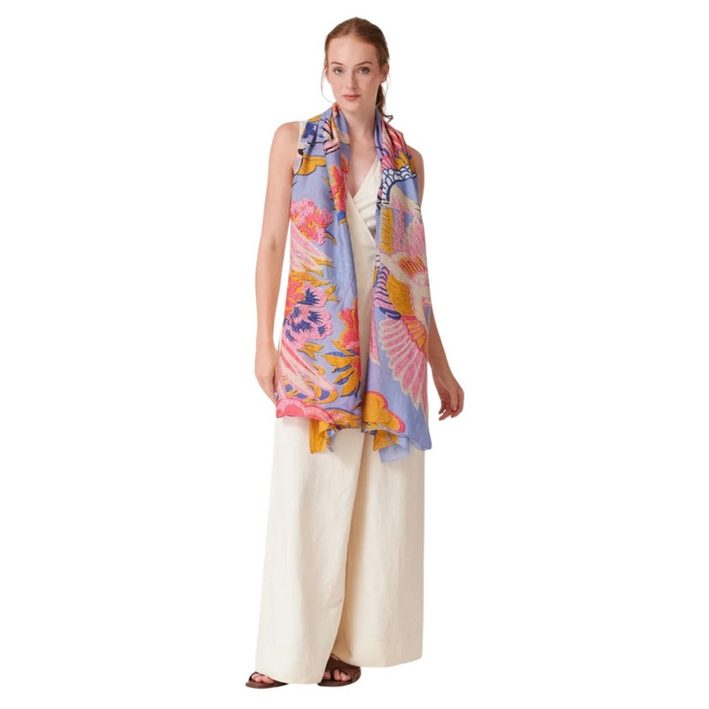One Hundred Stars Scarf Crane Periwinkle on model front