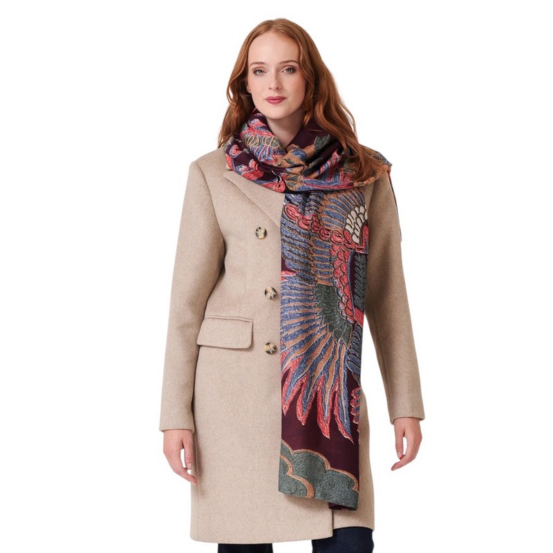 One Hundred Stars Scarf Crane Plum on model close-up