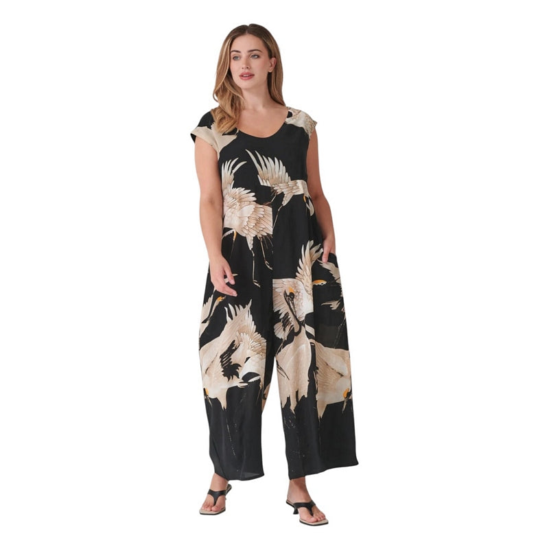 One Hundred Stars Stork Black Jumpsuit on model front 2