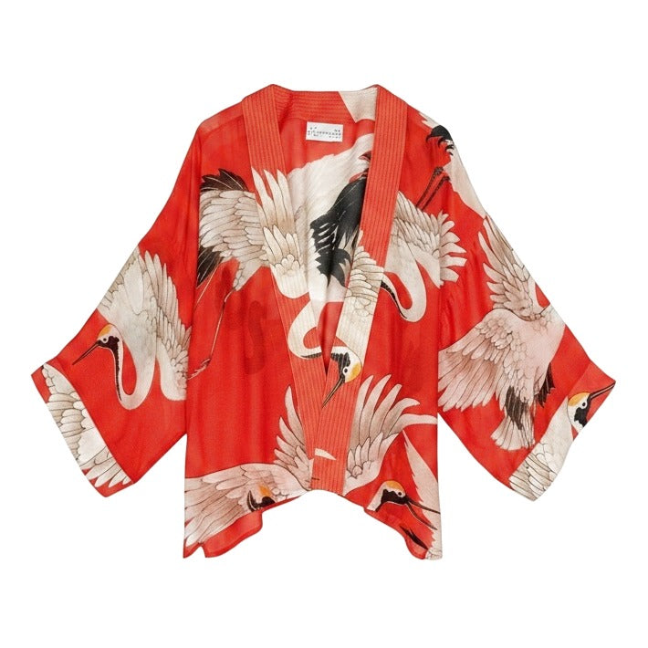 One Hundred Stars Stork Kimono Scarlet front
