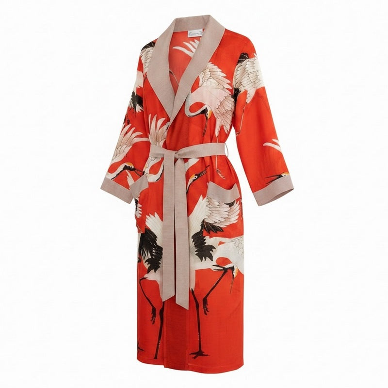 One Hundred Stars Stork Scarlet Dressing Gown