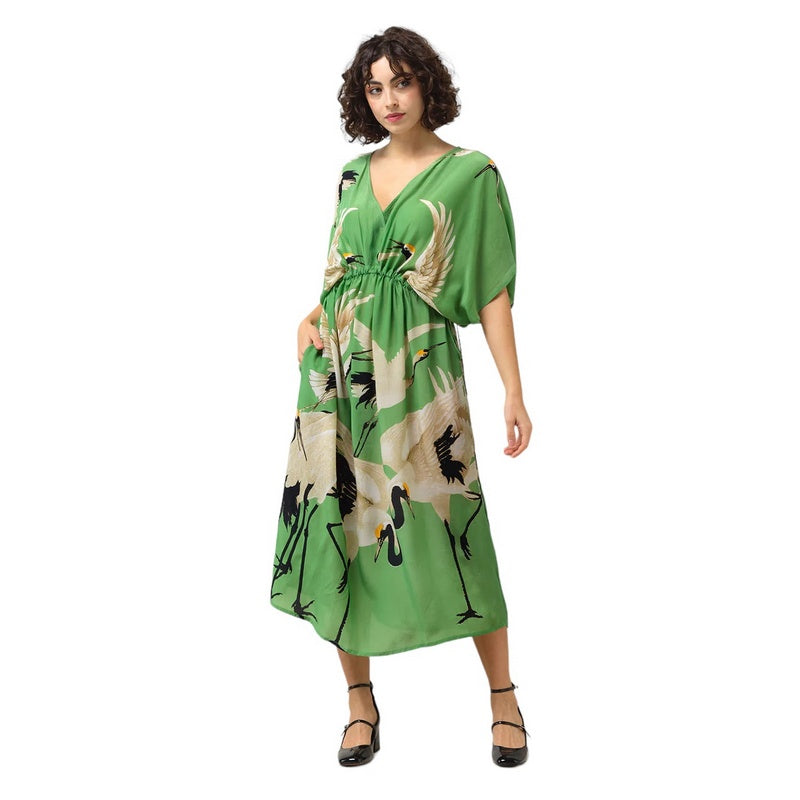 One Hundred Stars String Dress Stork on Pea Green One Hundred Stars String Dress Stork on Pea Green