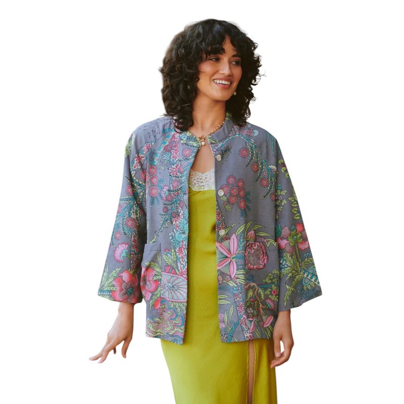 One Hundred Stars Summer Jacket Boho Garden Grey on model front