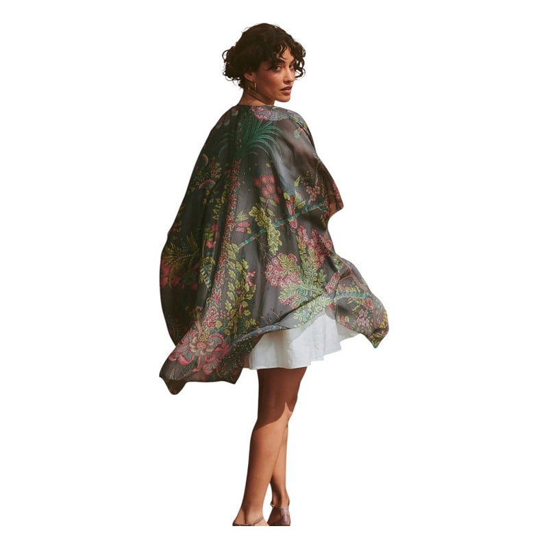One Hundred Stars Throwover Boho Garden Grey on model rear