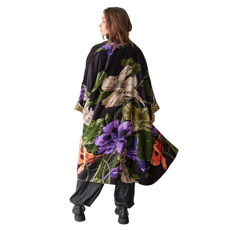 One Hundred Stars Velvet Grande Kimono Nasturtium Black on model rear