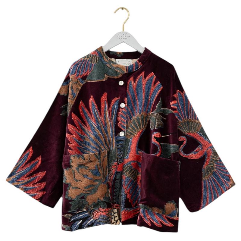 One Hundred Stars Velvet Jacket Crane Plum on hanger