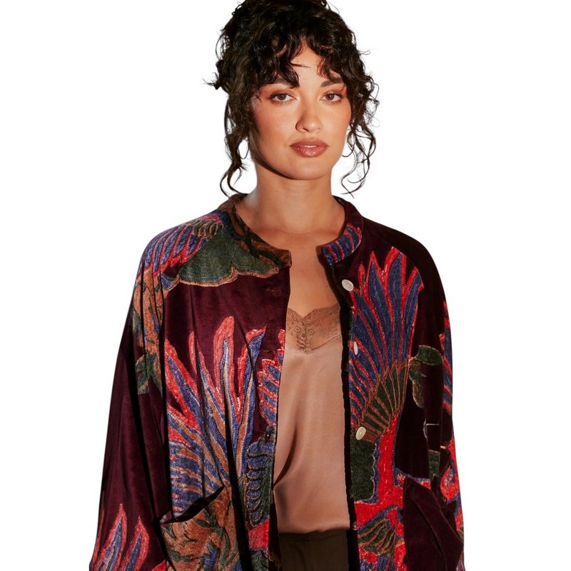 One Hundred Stars Velvet Jacket Crane Plum on model close-up