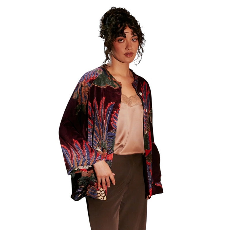 One Hundred Stars Velvet Jacket Crane Plum on model front