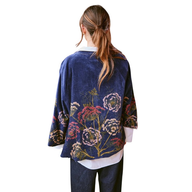 One Hundred Stars Velvet Jacket Parsley Seed Navy on model rear