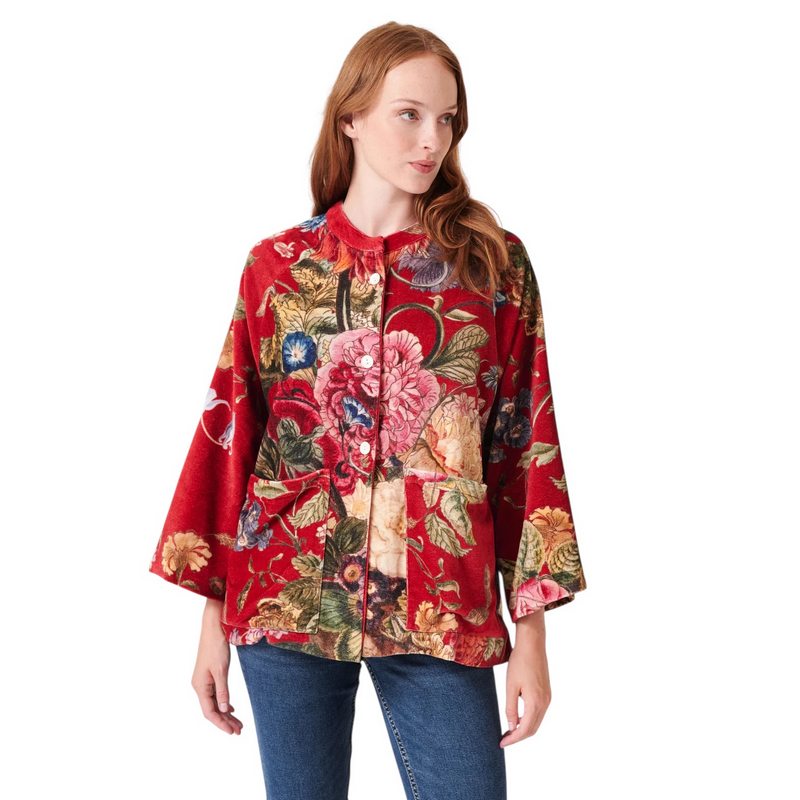 One Hundred Stars Velvet Jacket Primula Berry on model front