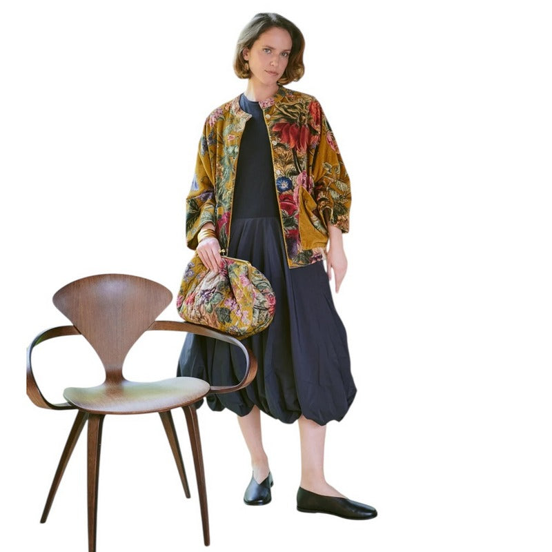 One Hundred Stars Velvet Jacket Primula Gold on model full-length