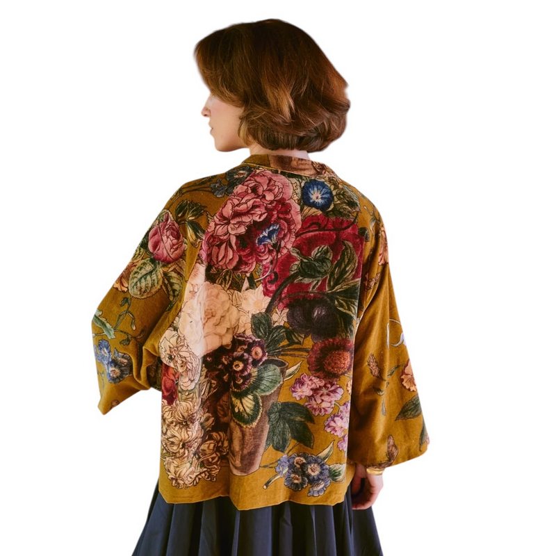 One Hundred Stars Velvet Jacket Primula Gold on model rear