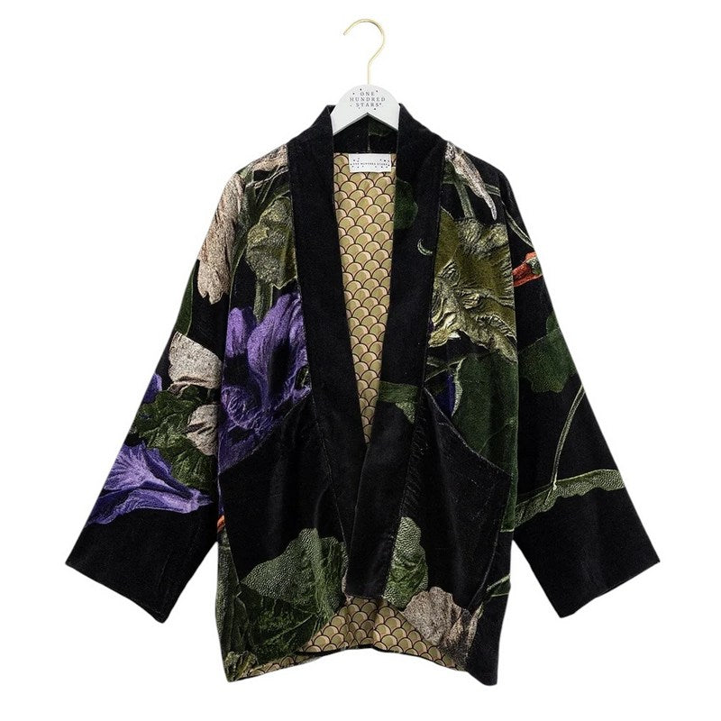 One Hundred Stars Velvet Pocket Jacket Nasturtium Black on hanger