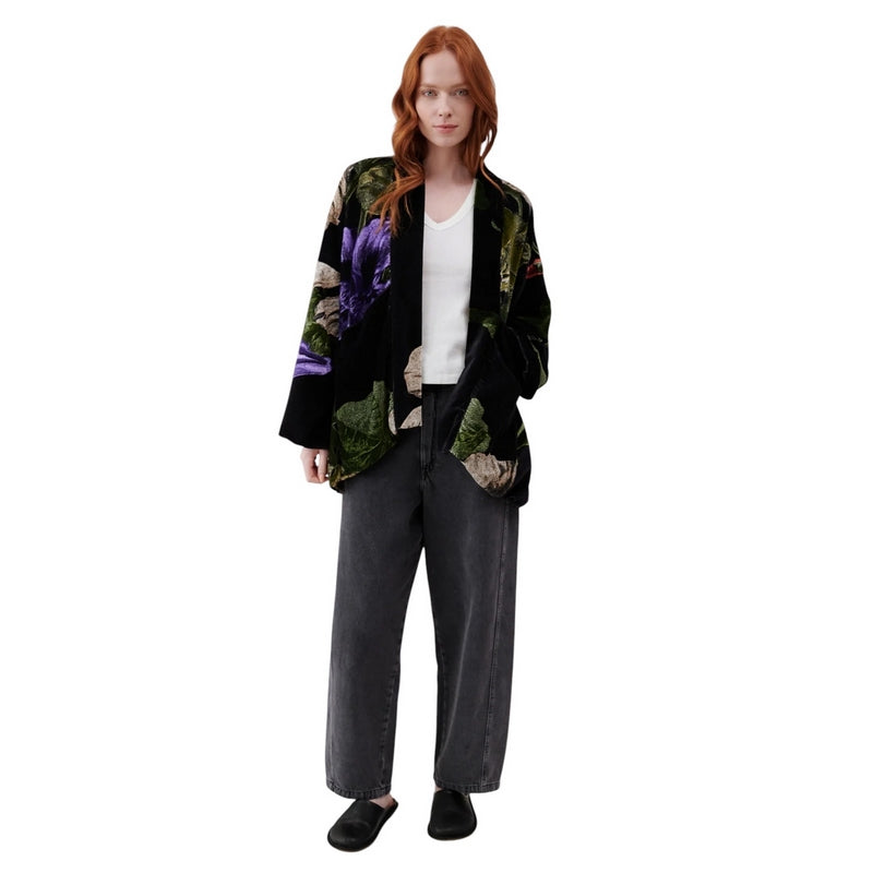 One Hundred Stars Velvet Pocket Jacket Nasturtium Black on model front 2