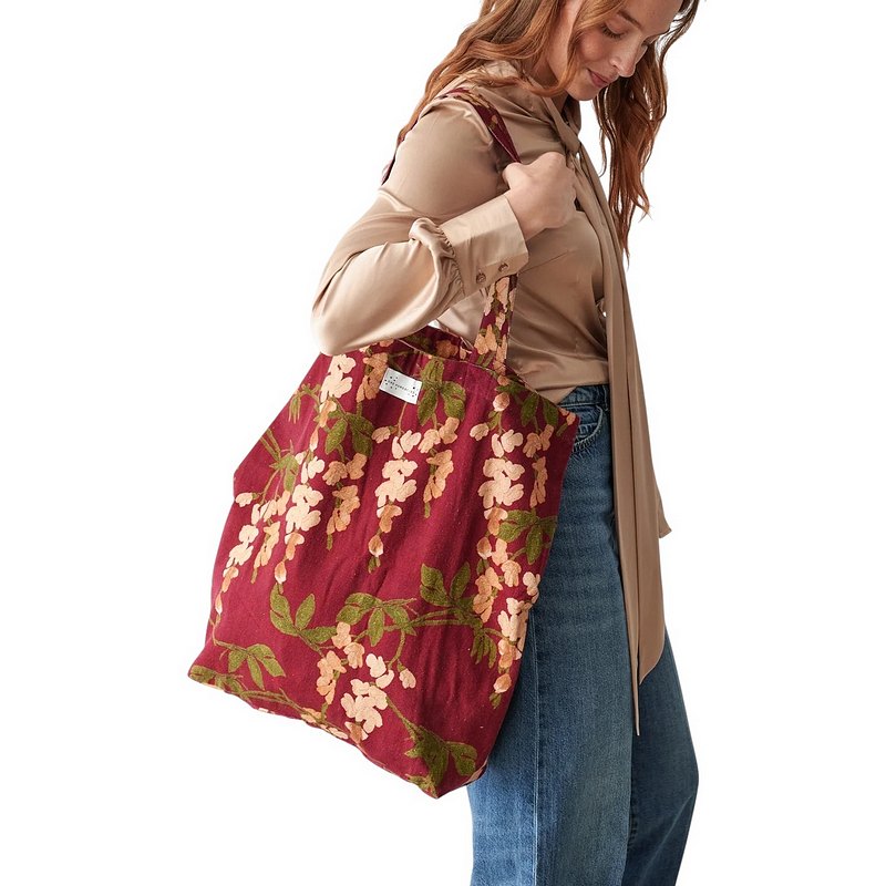 One Hundred Stars Wisteria Canvas Bag Plum on model close-up