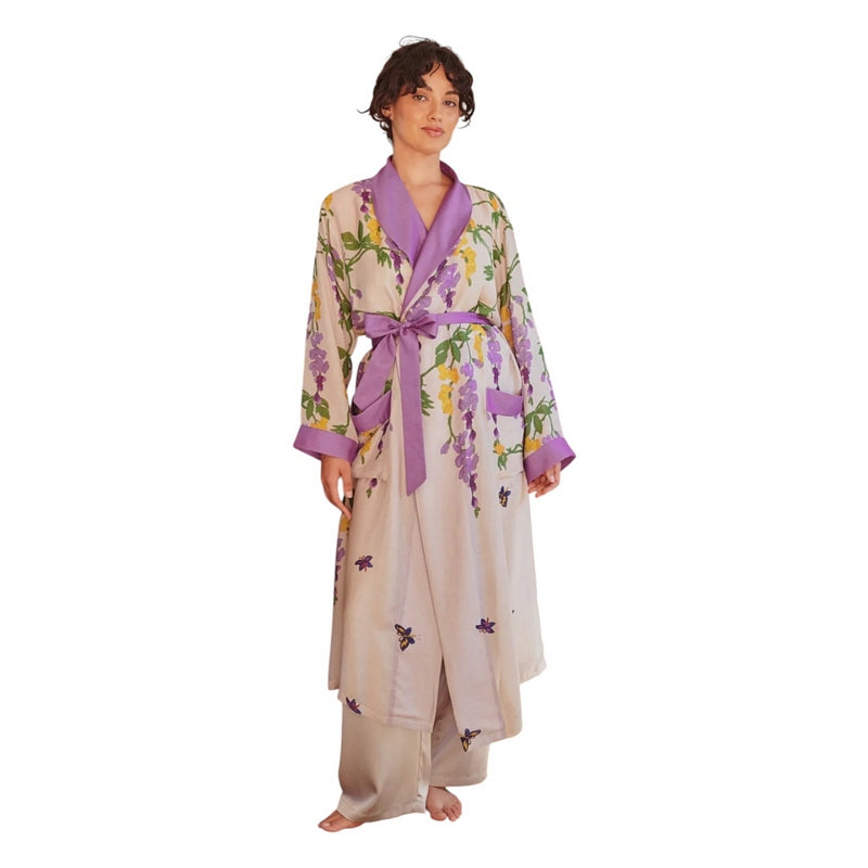 One Hundred Stars Wisteria Dressing Gown Lilac on model front 1