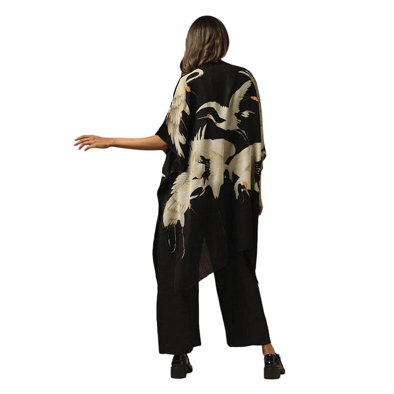 One Hundred Stars Wool Throwover Stork Black WTHSTOBLK on model back