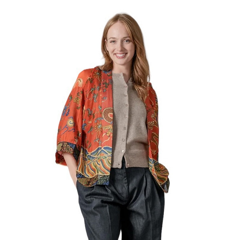 One Hundred Stars Dragon Rust Kimono on model front