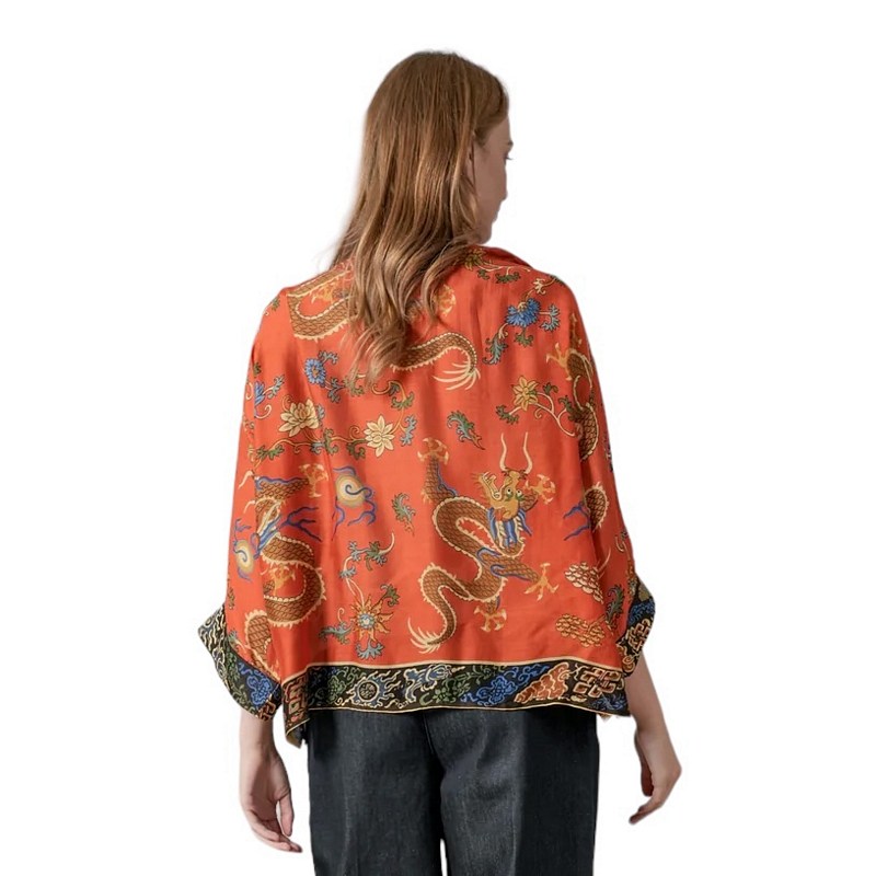 One Hundred Stars Dragon Rust Kimono on model rear