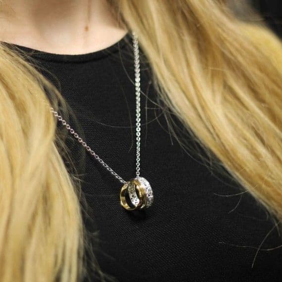 Outlander Wedding Rings Pendant Necklace on model 2