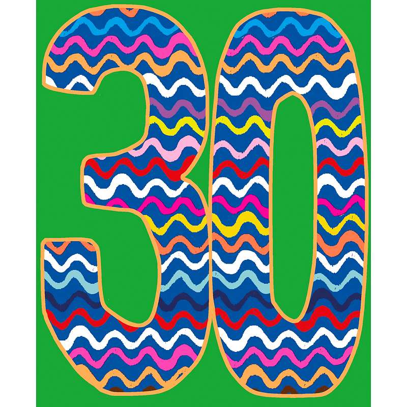 Paper Salad Publishing Age 30 Male Wavy Lines Birthday Card HD24124 front