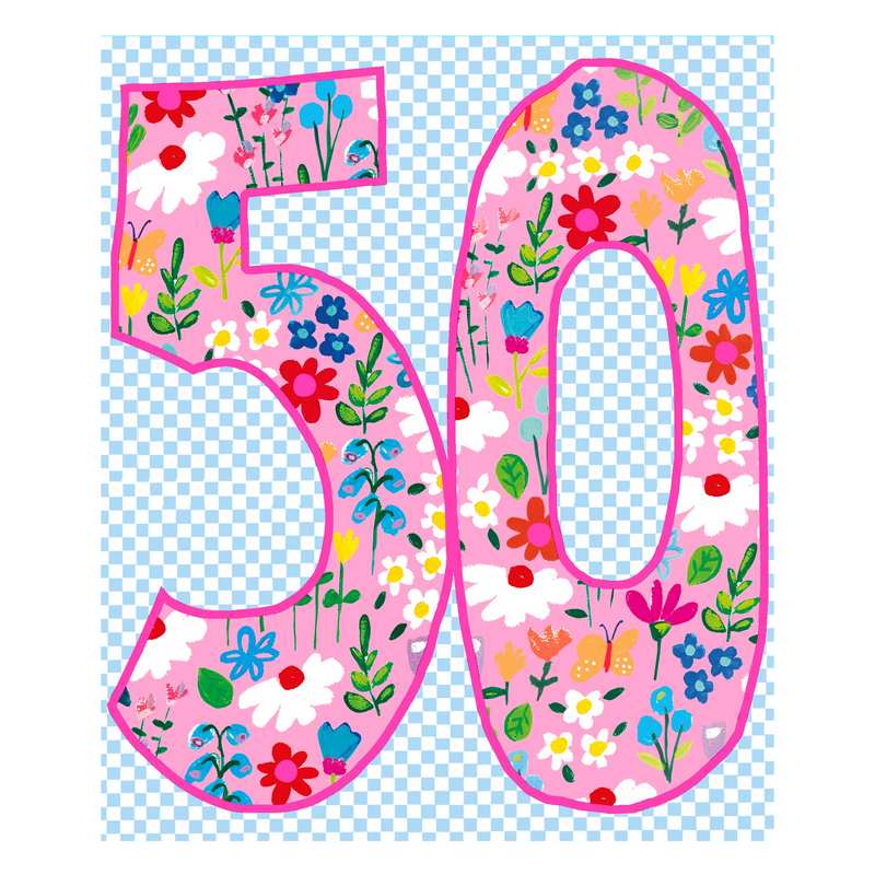 Paper Salad Publishing Age 50 Female Flowers Birthday Card HD24134 front