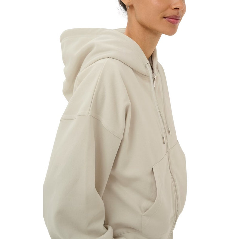 Part Two Aliana Organic Cotton Zipped Hoodie Wind Chime Cream on model close-up
