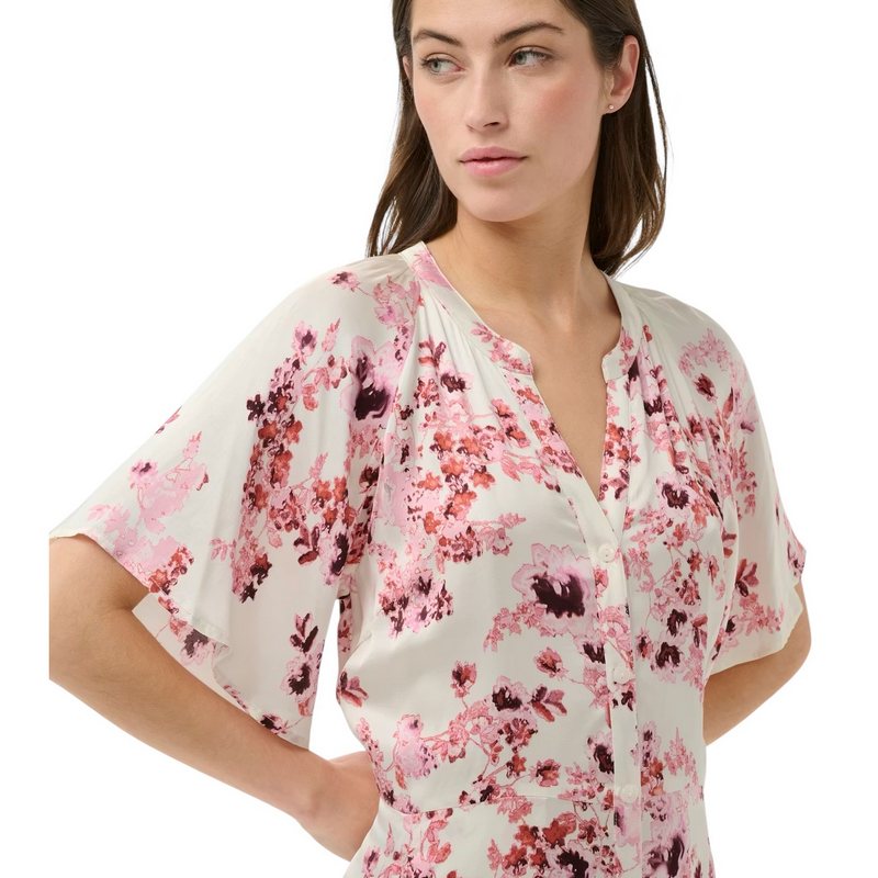 Part Two Clothing Alaja Dress Pink Shadow Flower Print on model close-up